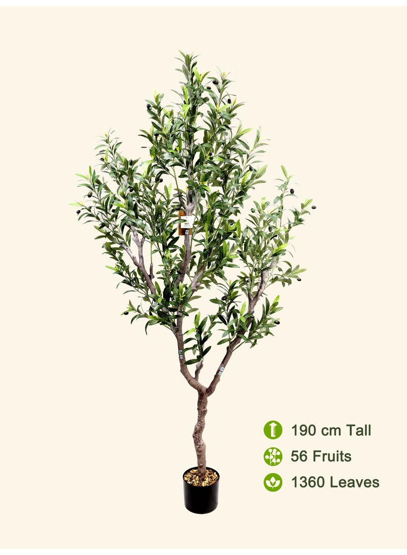 Artificial Olive Tree (190 cm) with Minimalist White Planter – Clean, Modern Style for Bright Interiors - Image 3