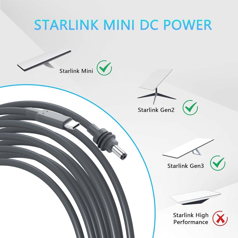 CERRXIAN USB C to DC Power Cable for Starlink Mini 5M164FT PD100W Input USB Type C to DC Barrel Jack Cable for Starlink Mini Replacement Waterproof Cable - Image 2