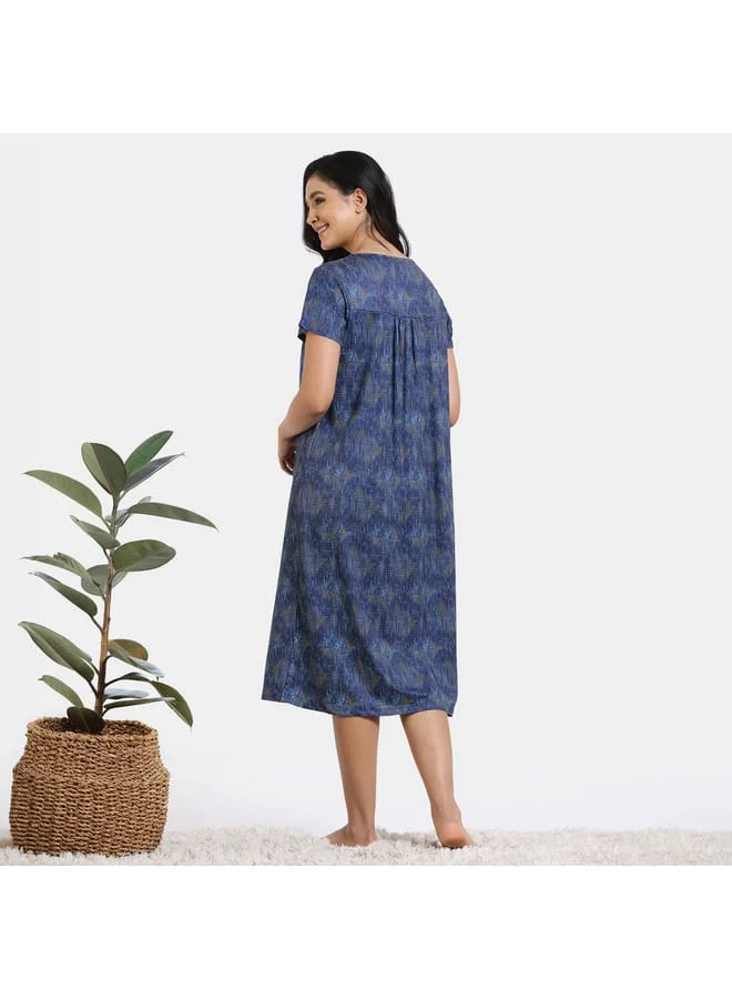 zivame Zivame Printed Night Dress with Short Sleeves