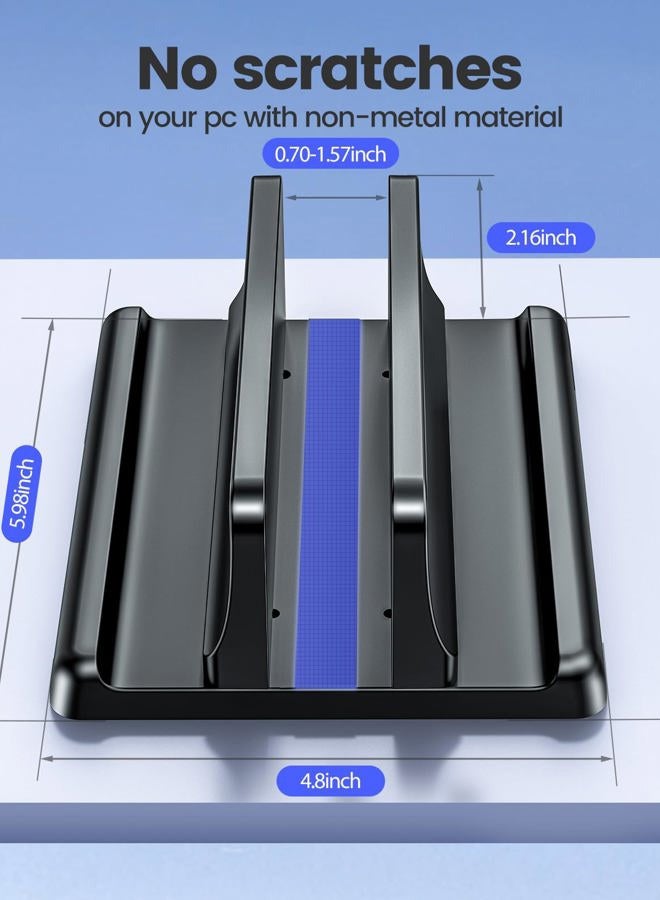 Vaydeer Vertical Laptop Stand Holder Plastic Adjustable Desktop Notebook Dock Space-Saving 3 in 1 for All MacBook Pro Air, Mac, HP, Dell, Microsoft Surface, Lenovo, up to 17.3 inches (Black) - Image 4