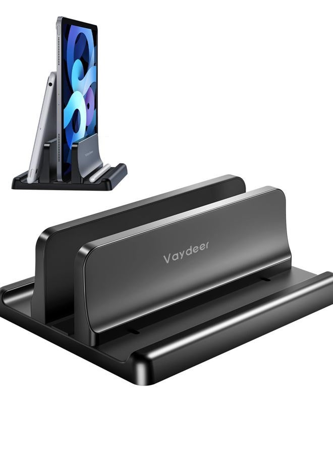 Vaydeer Vertical Laptop Stand Holder Plastic Adjustable Desktop Notebook Dock Space-Saving 3 in 1 for All MacBook Pro Air, Mac, HP, Dell, Microsoft Surface, Lenovo, up to 17.3 inches (Black) - Image 1
