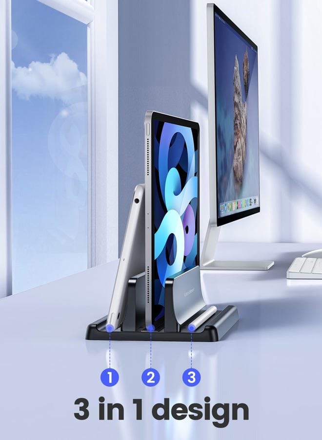 Vaydeer Vertical Laptop Stand Holder Plastic Adjustable Desktop Notebook Dock Space-Saving 3 in 1 for All MacBook Pro Air, Mac, HP, Dell, Microsoft Surface, Lenovo, up to 17.3 inches (Black) - Image 2