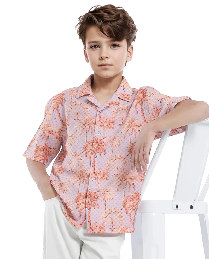 Rare Ones Rare Ones Kids Gusy-K Purple Viscose Blend Half Sleeve Button Printed Regular Fit Shirt