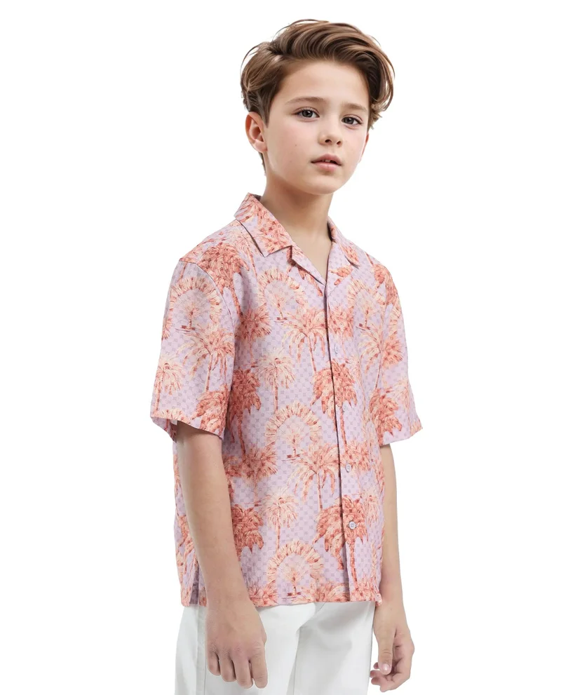 Rare Ones Rare Ones Kids Gusy-K Purple Viscose Blend Half Sleeve Button Printed Regular Fit Shirt