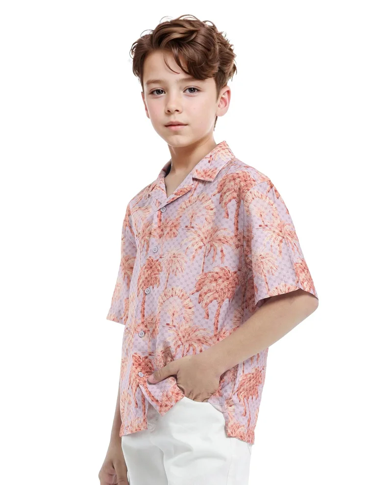 Rare Ones Rare Ones Kids Gusy-K Purple Viscose Blend Half Sleeve Button Printed Regular Fit Shirt