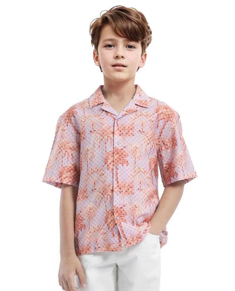 Rare Ones Rare Ones Kids Gusy-K Purple Viscose Blend Half Sleeve Button Printed Regular Fit Shirt
