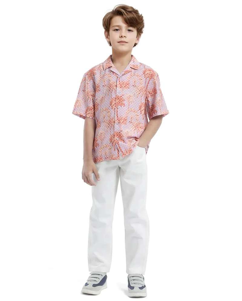Rare Ones Rare Ones Kids Gusy-K Purple Viscose Blend Half Sleeve Button Printed Regular Fit Shirt