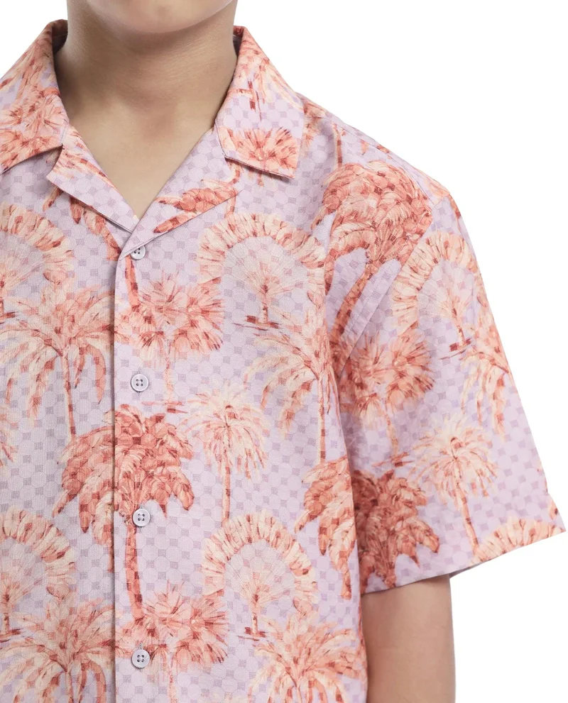 Rare Ones Rare Ones Kids Gusy-K Purple Viscose Blend Half Sleeve Button Printed Regular Fit Shirt