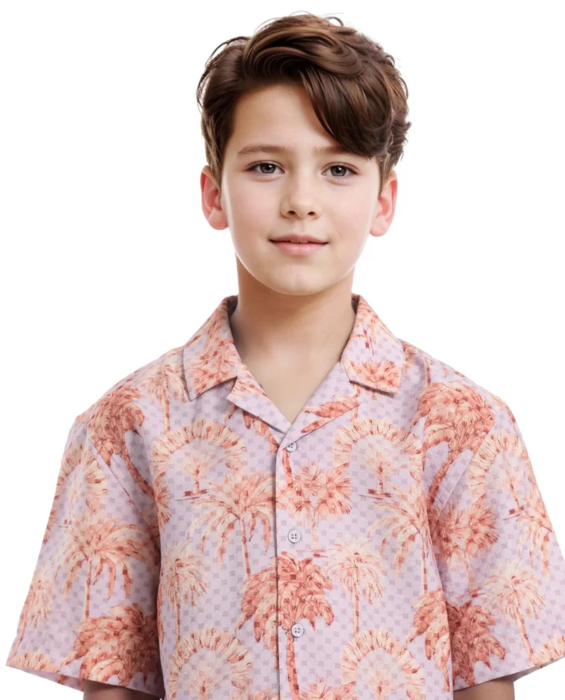 Rare Ones Rare Ones Kids Gusy-K Purple Viscose Blend Half Sleeve Button Printed Regular Fit Shirt