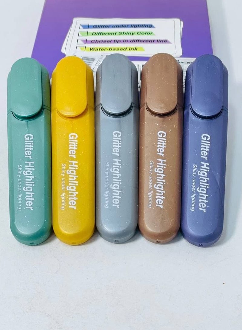 طقم قلم تحديد الوان الاقلام المظهر الجليتر الأقلام المختلفة العلبة: 5اقلام - Image 1