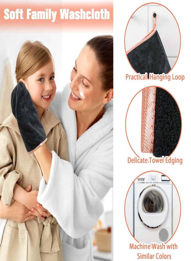 PHOGARY 8 Pack Microfiber Wash Mitts for Face Body, Super Soft Absorbent Coral Fleece Facial Cloths Bath Shower Mitt, Reusable Makeup Remover Washcloths, Black, 6x9in - Image 4
