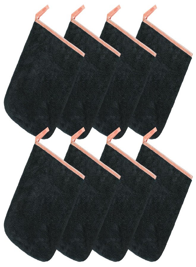 PHOGARY 8 Pack Microfiber Wash Mitts for Face Body, Super Soft Absorbent Coral Fleece Facial Cloths Bath Shower Mitt, Reusable Makeup Remover Washcloths, Black, 6x9in - Image 1