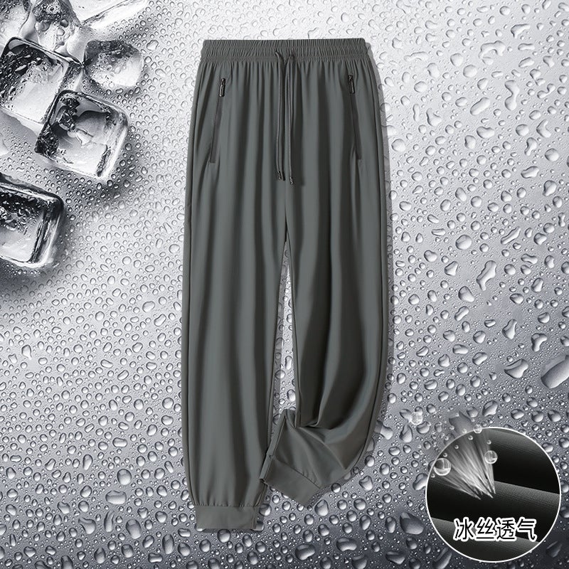 Generic Ice Silk Pants Ultra-thin Breathable Straight Leg Pants Running Sports Pants Loose plus size Casual Long Pants Men gray tight mouth