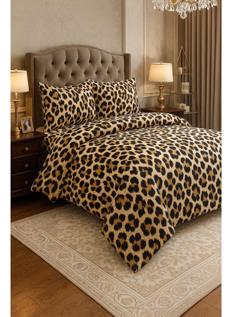 3 Pieces Flat Bedsheet Set with leopard print pattern. King Size Bed Pillow Cover Set with 1 Bedsheet  2 Pillow - Image 1