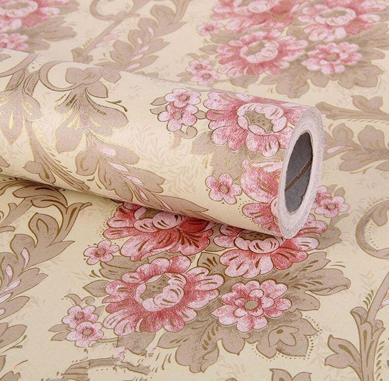 REDODECO Vintage Floral Adhesive Paper Vinyl Shelf Liner Peel Stick Dresser Drawer Sticker Home Deco 17.7inch by 118inch (Multi-Flower2) - Image 1