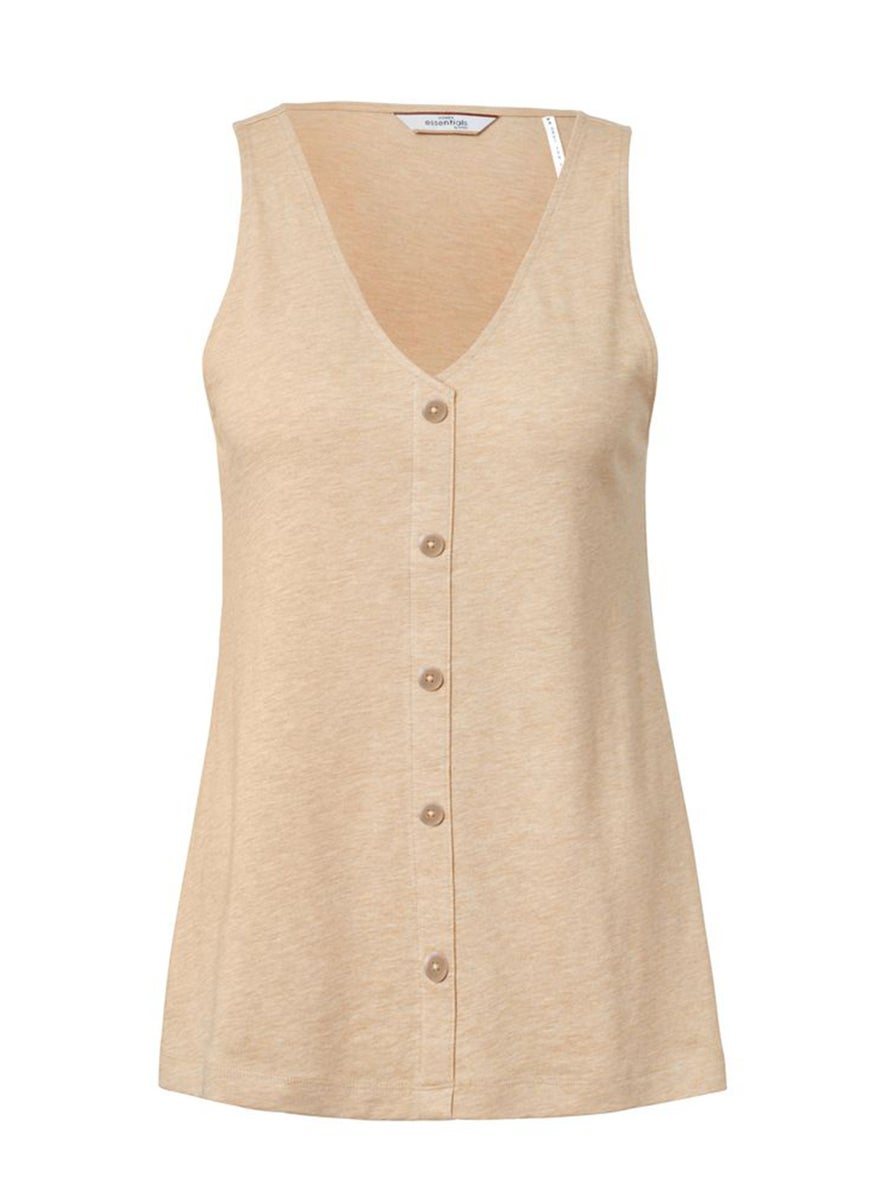 Tchibo - Women V Neck Sleeveless Plain Top, Beige - Image 1