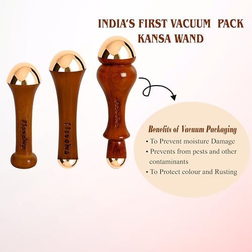 Flavoma (Set of 3) Traditional Ayurvedic Single Side Kansa Wand And Dual side Kansa Wand Massage Tool | Teak Wooden Handle With Bronze Metal Dome, Natural Brown | Massage for Back, Neck, Shoulders & Legs - Image 2