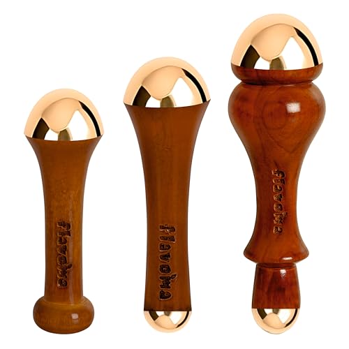 Flavoma (Set of 3) Traditional Ayurvedic Single Side Kansa Wand And Dual side Kansa Wand Massage Tool | Teak Wooden Handle With Bronze Metal Dome, Natural Brown | Massage for Back, Neck, Shoulders & Legs - Image 1