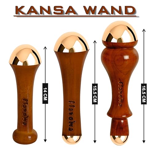 Flavoma (Set of 3) Traditional Ayurvedic Single Side Kansa Wand And Dual side Kansa Wand Massage Tool | Teak Wooden Handle With Bronze Metal Dome, Natural Brown | Massage for Back, Neck, Shoulders & Legs - Image 4