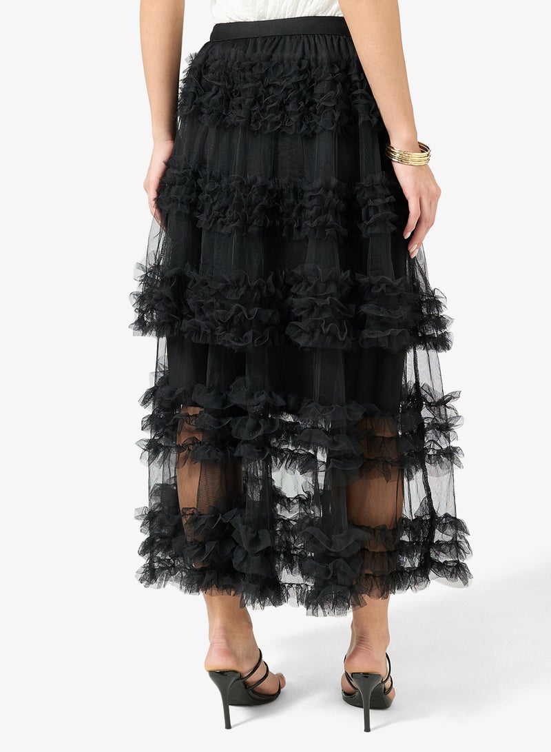 جينجر تنورة تول بتفاصيل مكشكشة شبكية - Image 3