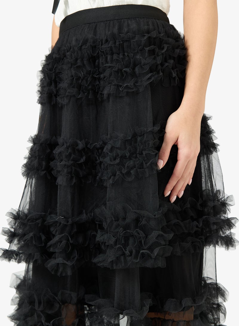 جينجر تنورة تول بتفاصيل مكشكشة شبكية - Image 4