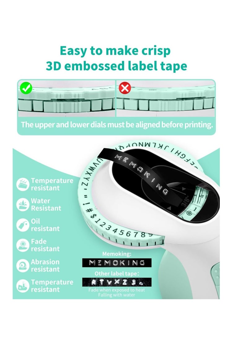 Memoking Embossed Label Maker Machine-E975 3D Label Maker Machine with 6 Rolls of 3/8"(9mm) Label(Green) - Image 4