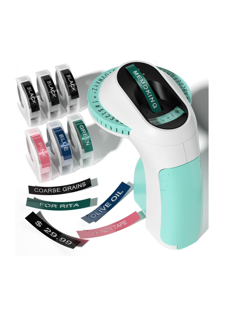 Memoking Embossed Label Maker Machine-E975 3D Label Maker Machine with 6 Rolls of 3/8"(9mm) Label(Green) - Image 1