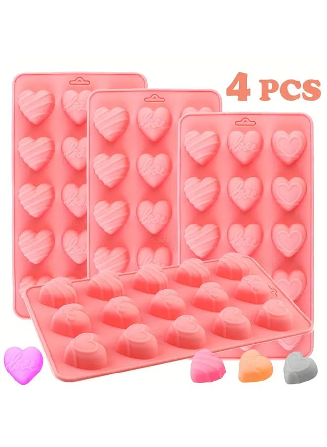 Pink Heart Candy Molds 4Pcs Valentine Chocolate Baking Tools - Image 1