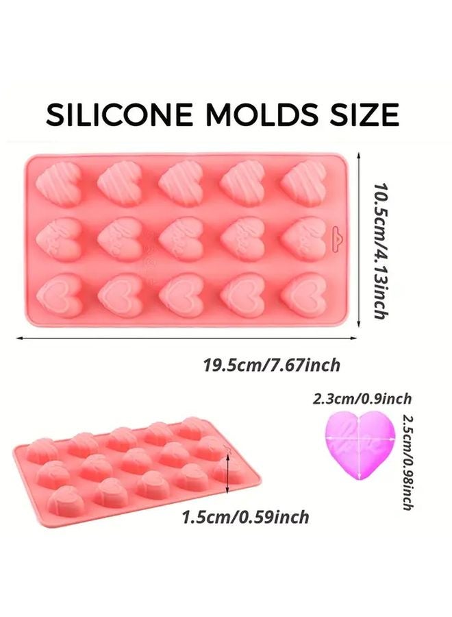 Pink Heart Candy Molds 4Pcs Valentine Chocolate Baking Tools - Image 3