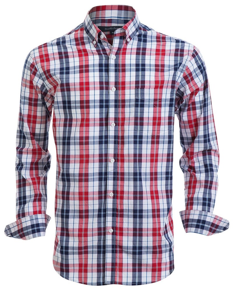 Double Pump Mens Button Down Shirts Cotton Long Sleeve Shirts Regular Fit (SL02A,M) - Image 1