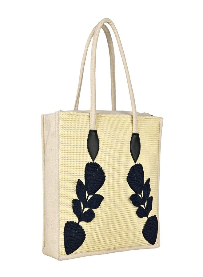 ENSAC Premium Cotton Tote Bag for Women, Stylish Handbag for women with Zip Closure | Fit for Office Bag, College, Travel Use | Handcrafted in India (Cutwork-tote-big) (Black-beauty) - Image 1