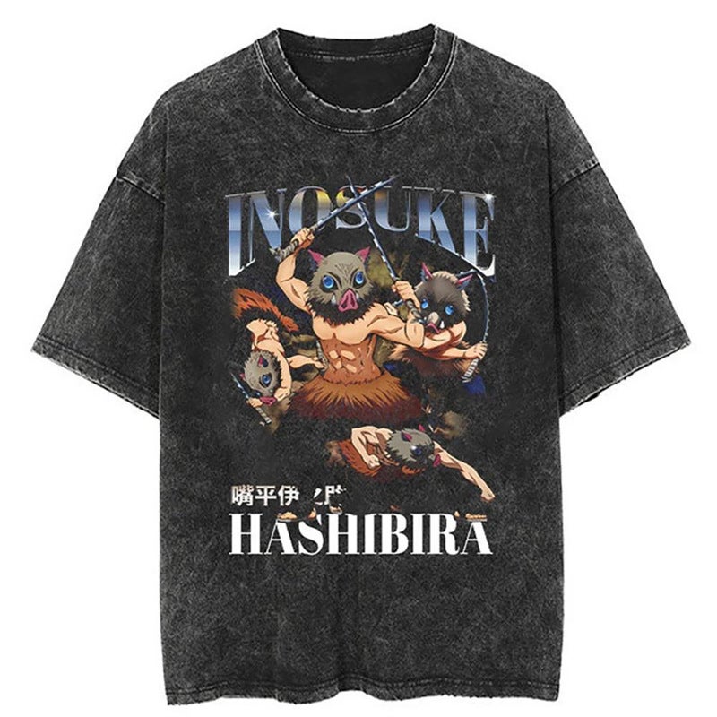 Anime T-Shirt Vintage Washed T-Shirt Men Unisex High Street 20 - Image 1