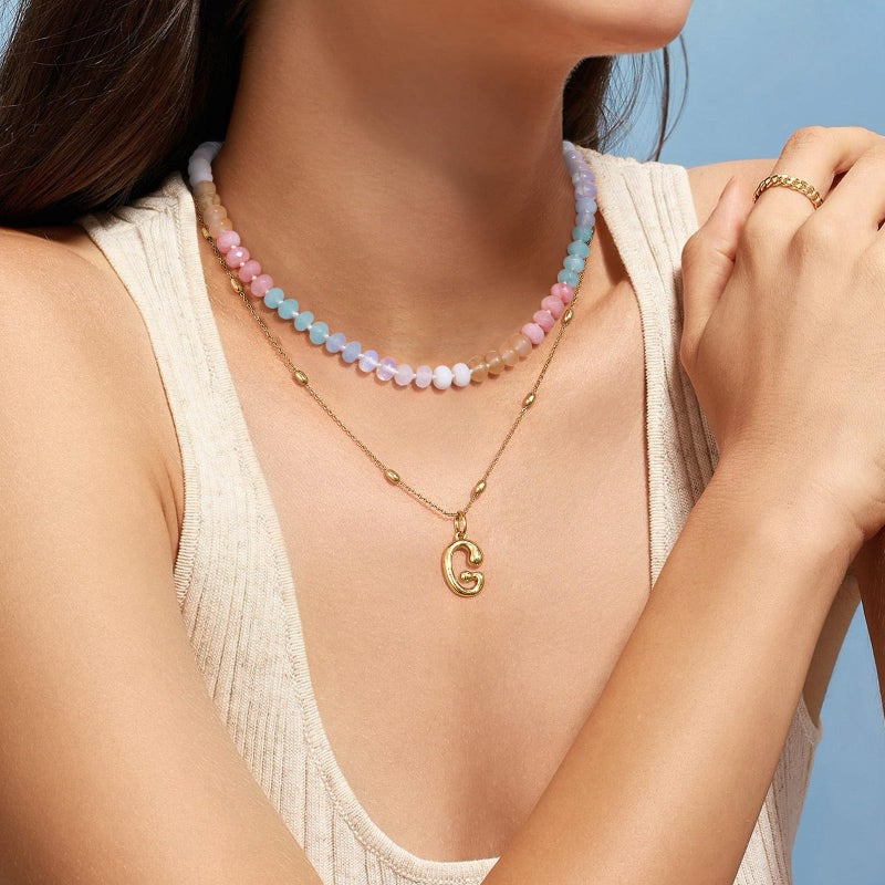 KissYan Beaded Gemstone Necklace for Women, Colorful Boho Bead Choker Natural Stone Surfer Beach Necklaces 14K Gold Plated Summer Handmade Jewelry(J50) - Image 4