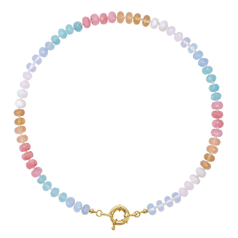 KissYan Beaded Gemstone Necklace for Women, Colorful Boho Bead Choker Natural Stone Surfer Beach Necklaces 14K Gold Plated Summer Handmade Jewelry(J50) - Image 1