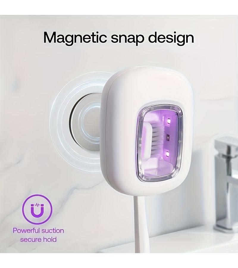 White Portable Toothbrush Cleaning Box UVC Ultraviolet Strong Cleaning Quick Within 5 Minutes Full Automatic Sensing Adjustment Strong Clamp Fits 1.97 Inch Brush Heads Clean With Lid Closed - Image 5