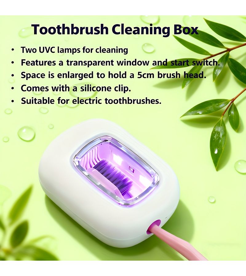 White Portable Toothbrush Cleaning Box UVC Ultraviolet Strong Cleaning Quick Within 5 Minutes Full Automatic Sensing Adjustment Strong Clamp Fits 1.97 Inch Brush Heads Clean With Lid Closed - Image 1