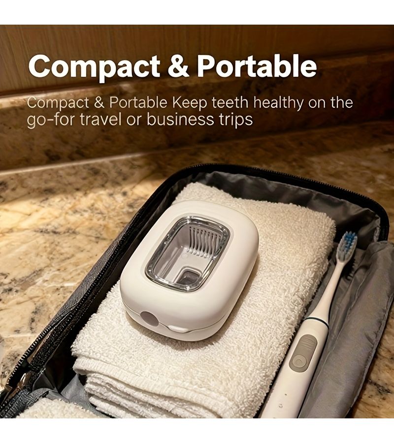 White Portable Toothbrush Cleaning Box UVC Ultraviolet Strong Cleaning Quick Within 5 Minutes Full Automatic Sensing Adjustment Strong Clamp Fits 1.97 Inch Brush Heads Clean With Lid Closed - Image 2
