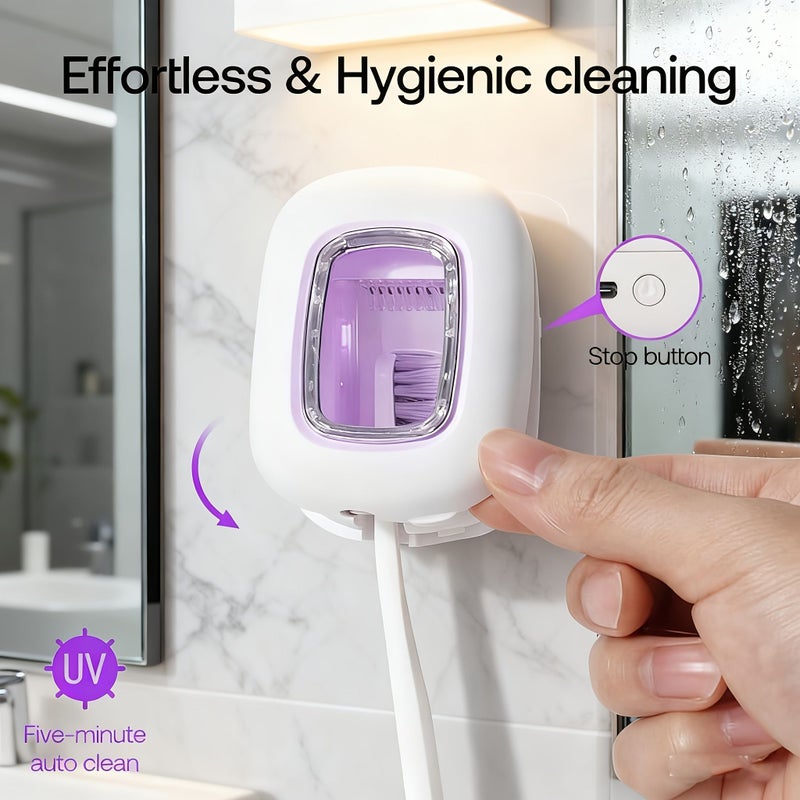 White Portable Toothbrush Cleaning Box UVC Ultraviolet Strong Cleaning Quick Within 5 Minutes Full Automatic Sensing Adjustment Strong Clamp Fits 1.97 Inch Brush Heads Clean With Lid Closed - Image 3