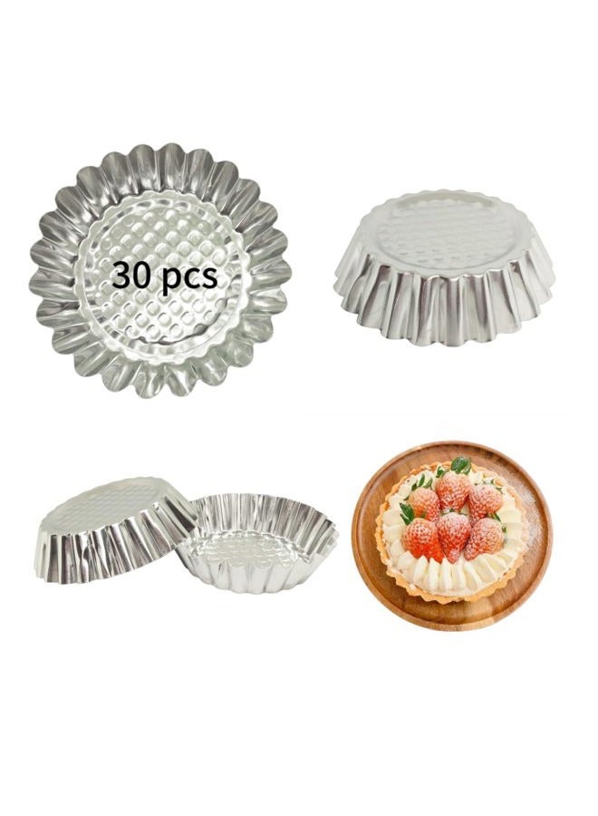 mystar Set of 30, 3-3/4" Fluted Design Round Shape Non-stick Aluminum Tart Mold, Mini Pie Tin, Tartlet Pan - Image 1