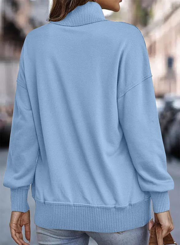 Shein SHEWIN Womens Sweatshirt Casual Long Sleeve Lightweight Sweatshirts Loose Button V Neck Pullover Tops Fall Clothes for Women 2025,US 12-14(L),Sky Blue - Image 3