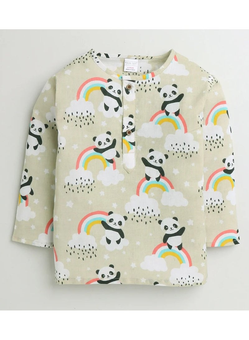 Polka Tots Polka Tots Full Sleeves Night Wear Rainbow Kurta Pyjama - Cream  - Image 2