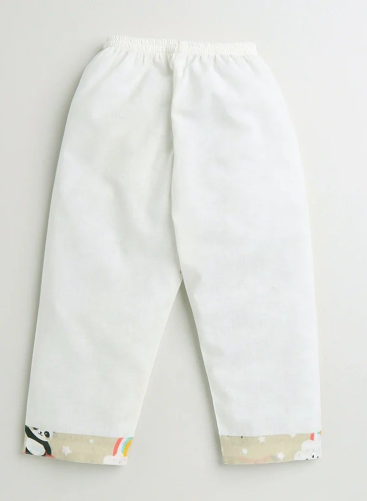Polka Tots Polka Tots Full Sleeves Night Wear Rainbow Kurta Pyjama - Cream  - Image 4