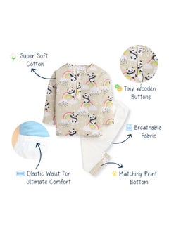 Polka Tots Polka Tots Full Sleeves Night Wear Rainbow Kurta Pyjama - Cream  - Image 5