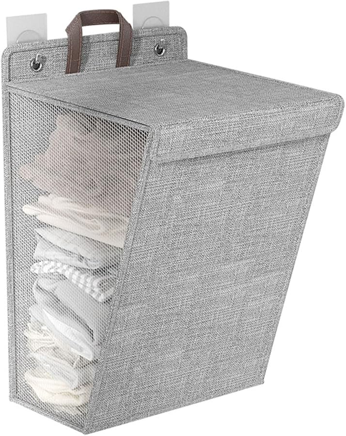 Grey Medium Wall Mounted Laundry Basket For Dirty Clothes Shoes Socks Towels Space Saving - Image 5