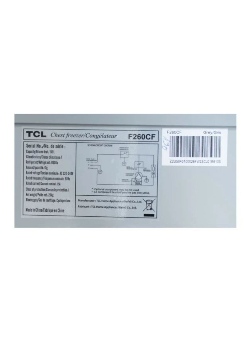 TCL 260 Liters Chest Freezer, Deep Freezing Capacity with Organized Storage, Durable & Reliable, Fast & Efficient Freezing, Convenient defrost drain, Net Capacity 198 Liters - Grey (Model F260CF) 260 L 248 W F260CFG grey - Image 5