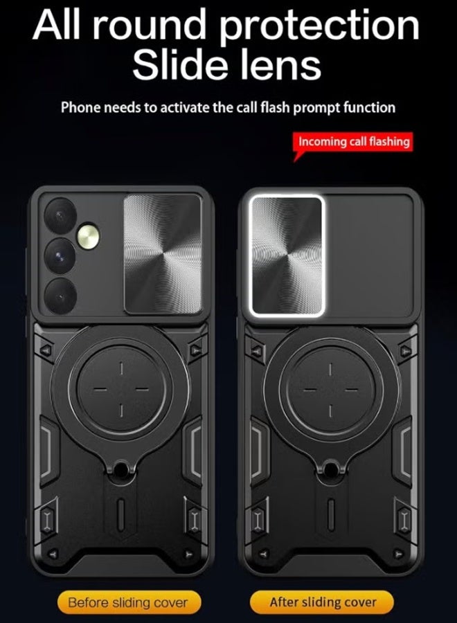 TSYO For Samsung Galaxy S24Ultra 5G Case, Samsung S24Ultra Cover with Slide Camera Cover, Heavy Duty Shockproof Durable Protective Phone Cover Case with Round Ring Kickstand for Galaxy S24Ultra, Black - Image 2