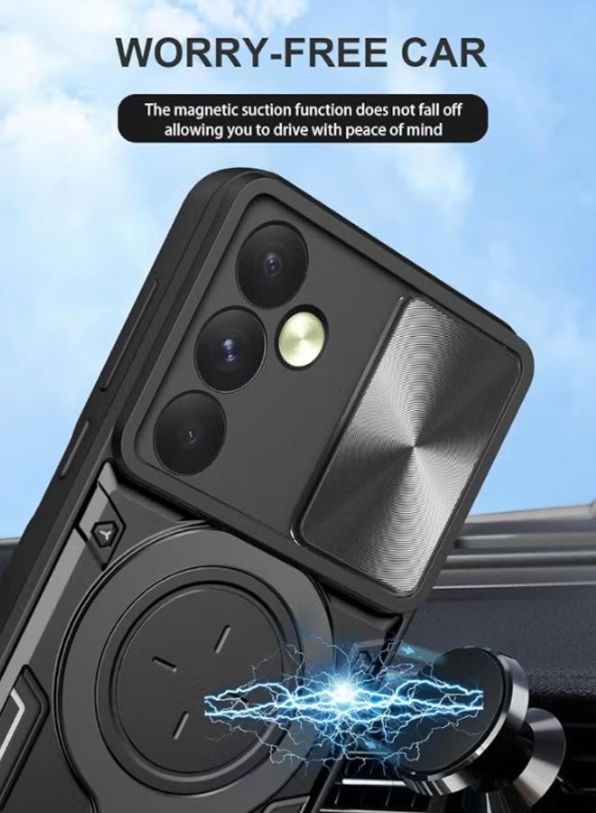 TSYO For Samsung Galaxy S24Ultra 5G Case, Samsung S24Ultra Cover with Slide Camera Cover, Heavy Duty Shockproof Durable Protective Phone Cover Case with Round Ring Kickstand for Galaxy S24Ultra, Black - Image 4