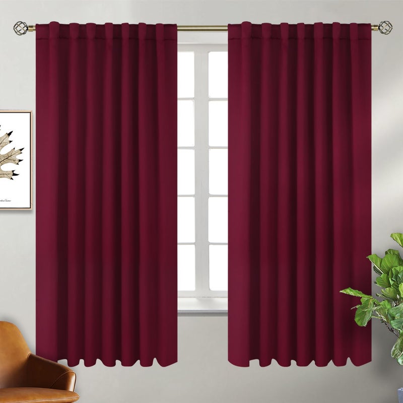 BGment بجلات عريضة عيد الميلاد الستائر حمراء انقطاع التيار الكهربائي 63 بوصة - قضيب الجيب وعلامة التبويب الخلفية الغرفة المعزولة الحرارية الستائر الغامق لغرفة المعيشة 70 × 63 بوصة بورجوندي الأحمر 2 لوحات نافذة - Image 1
