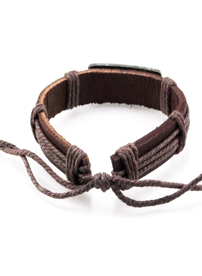 BlueRica Metal Bar with Sea Turtles Design on Adjustable Leather and Cord Bracelet (Brown) - Image 2