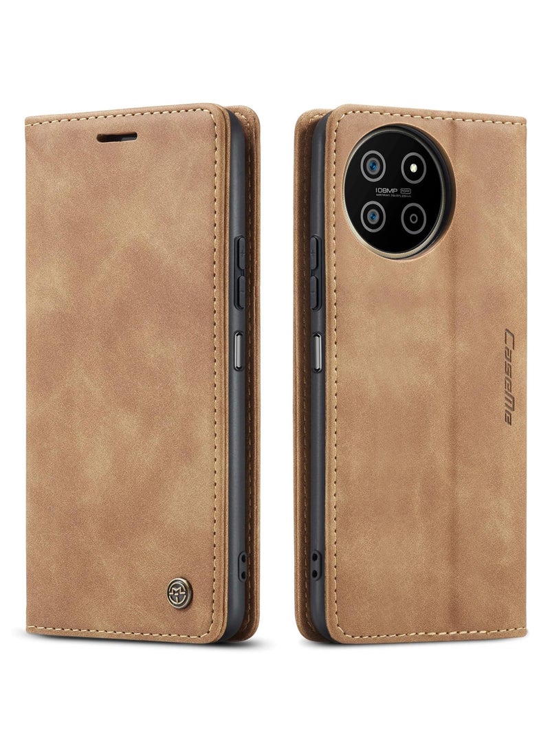 CaseMe Phone Case Luxury PU Leather Design 013 Flip Cover Card Slot Holder Cover For Realme 11 4G (Brown)  - Image 1